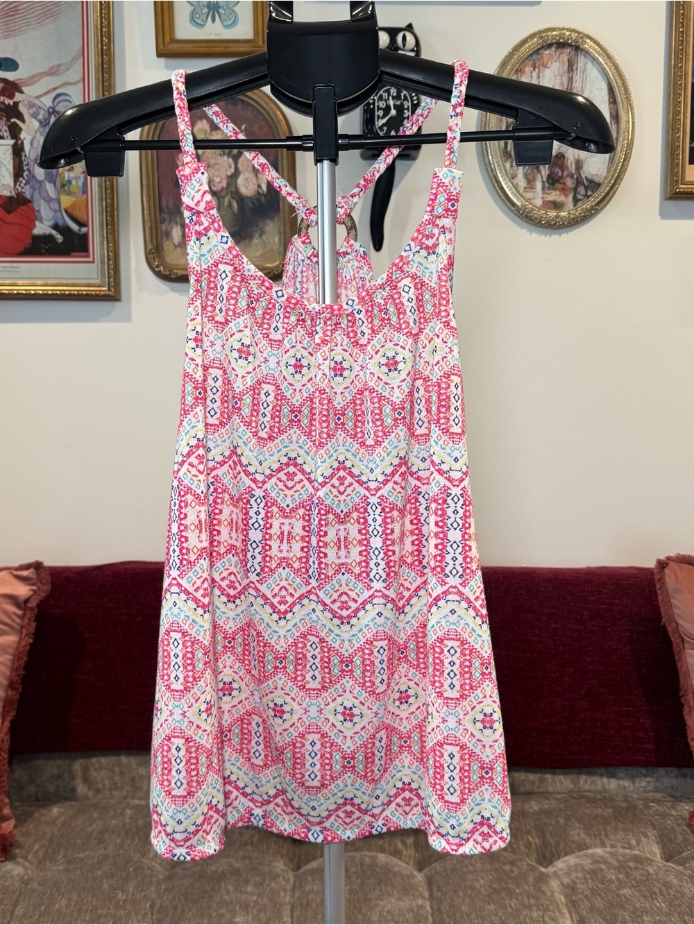 No Boundaries Pink Geometric-Print Boho Tank Top